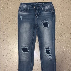 Distressed denim jeans